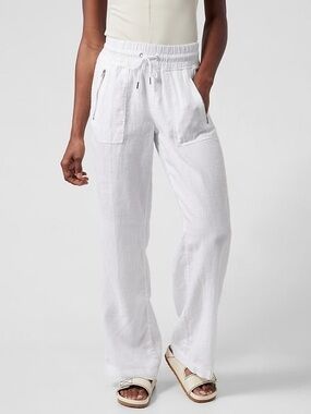 Athleta Cabo Linen Jogger Pant White Relaxed Coastal Beach 12